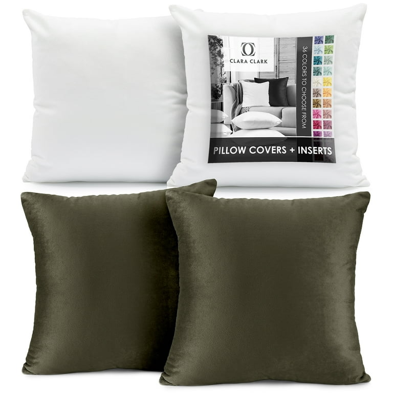 Clara Clark Plush Solid Decorative Microfiber Square Throw Pillow Cover with Throw Pillow Insert for Couch Khaki 22 x22