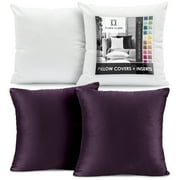 Clara Clark Plush Solid Decorative Microfiber Square Throw Pillow Cover with Throw Pillow Insert for Couch, Eggplant, 22"x22"", 4 Piece Decorative Soft Throw Pi
