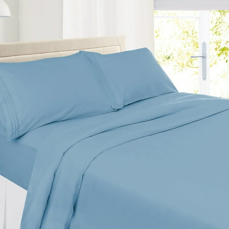 Clara Clark Premier 1800 Microfiber Collection 3-Line Bed Sheet Set, Cal King Size, Blue Heaven
