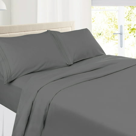 Clara Clark Premier 1800 Microfiber Collection 3-Line Bed Sheet Set, Cal King Size, Charcoal Stone Gray