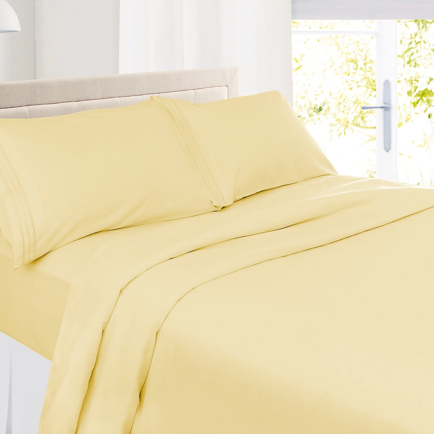 Clara Clark Premier 1800 Microfiber Collection 3-Line Bed Sheet Set, Cal King Size, Custard Mellow Yellow