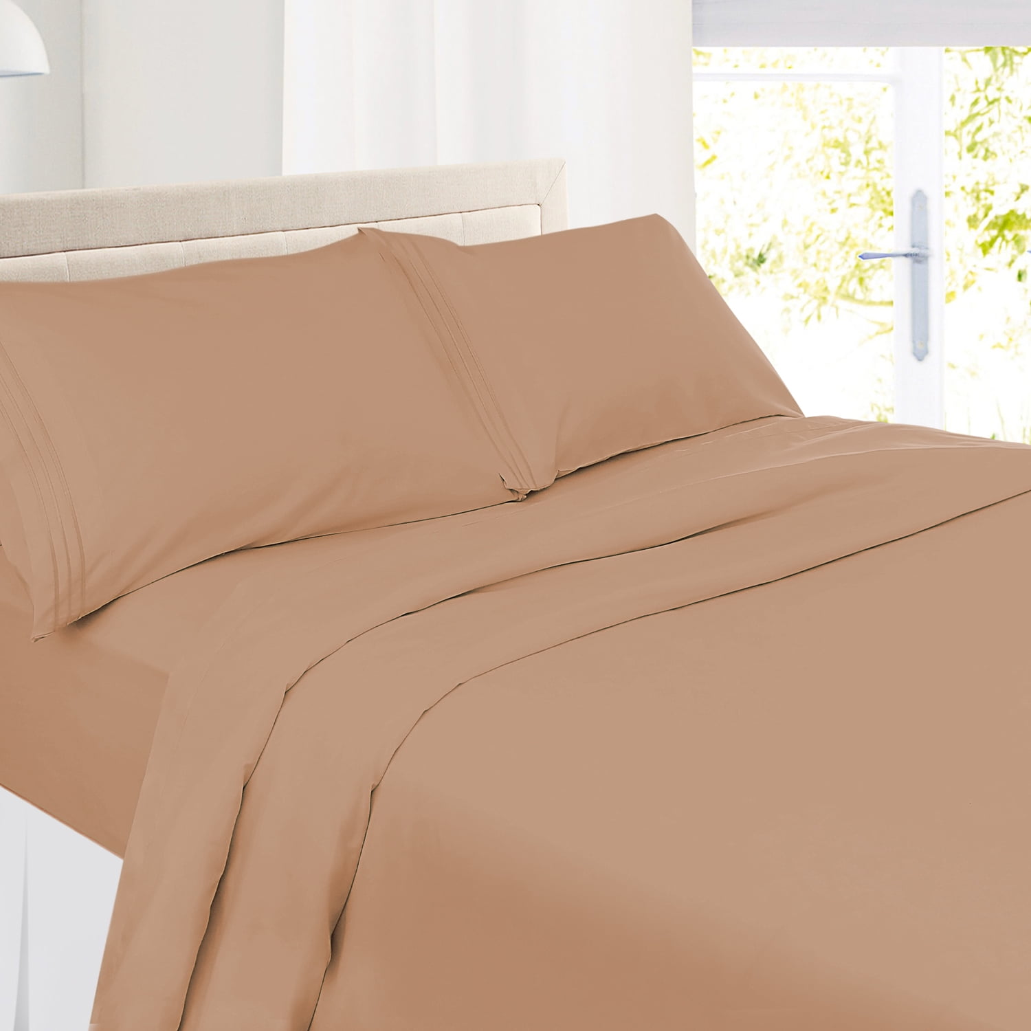 Clara Clark Premier 1800 Microfiber Collection 3-Line Bed Sheet Set, Cal King Size, Mocha Brown