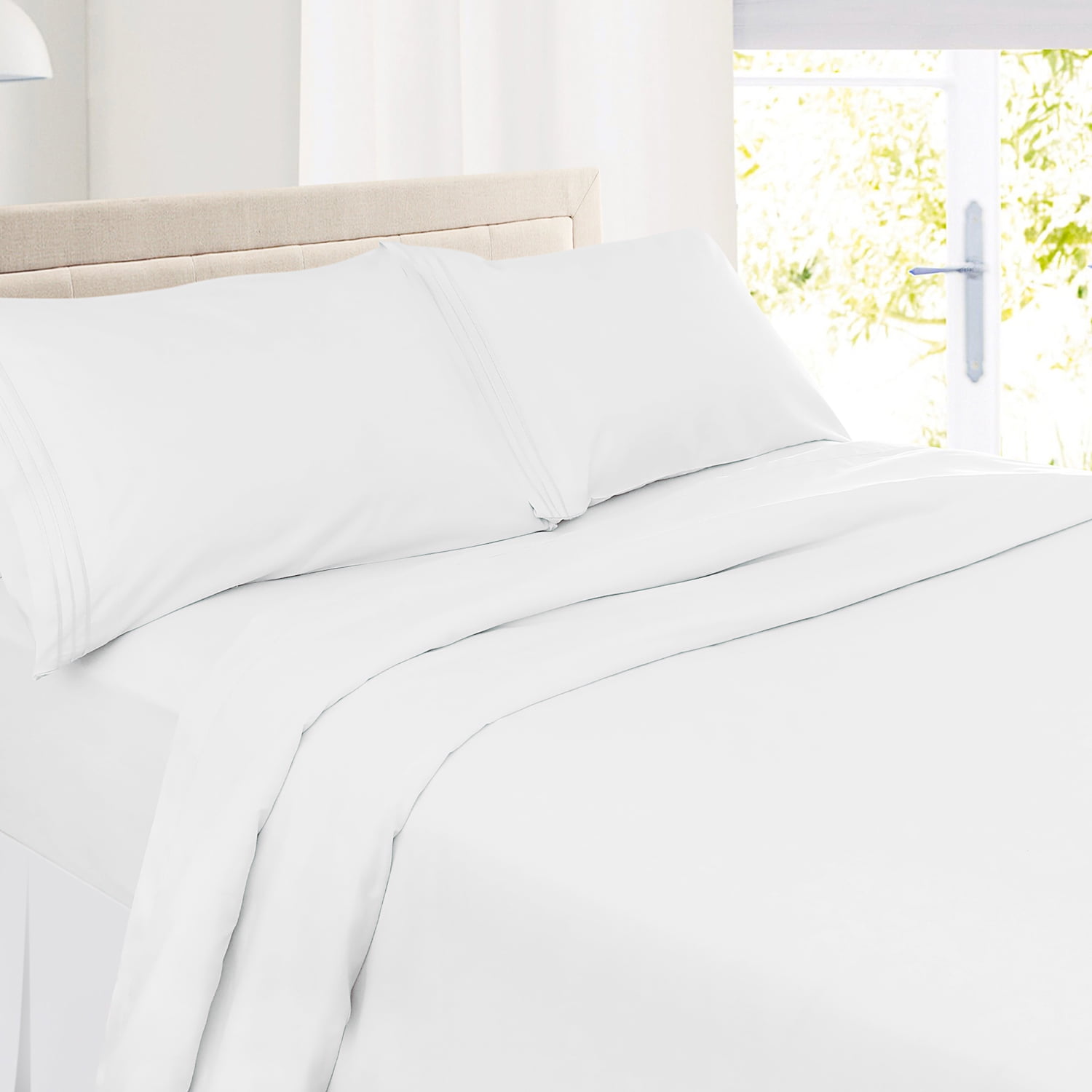 Clara Clark Premier 1800 Microfiber Collection 3-Line Bed Sheet Set, Cal King Size, White