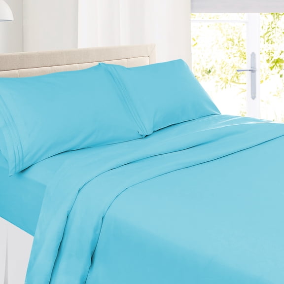 Clara Clark Premier 1800 Microfiber Collection 3-Line Bed Sheet Set, Full Size, Beach Blue