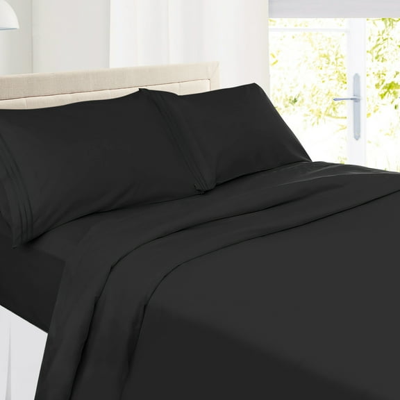 Clara Clark Premier 1800 Microfiber Collection 3-Line Bed Sheet Set, Full Size, Black