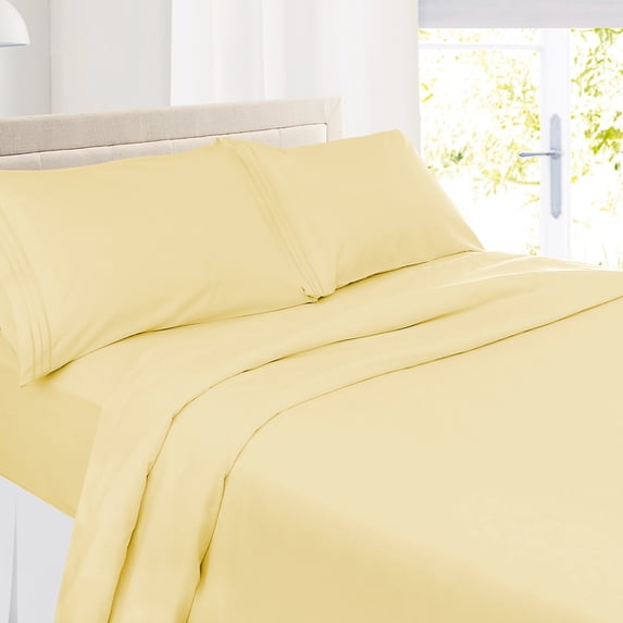 Clara Clark Premier 1800 Microfiber Collection 3-Line Bed Sheet Set, Full Size, Custard Mellow Yellow