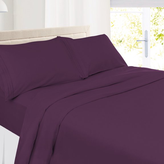 Clara Clark Premier 1800 Microfiber Collection 3-Line Bed Sheet Set, Full Size, Purple