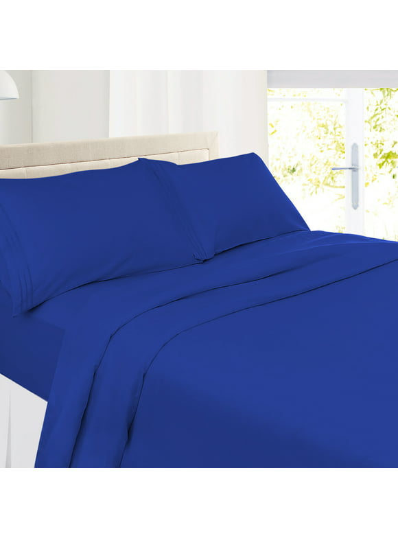 Clara Clark Premier 1800 Microfiber Collection 3-Line Bed Sheet Set, Full Size, Royal Blue