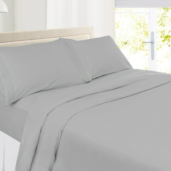 Clara Clark Premier 1800 Microfiber Collection 3-Line Bed Sheet Set, Full Size, Silver Gray