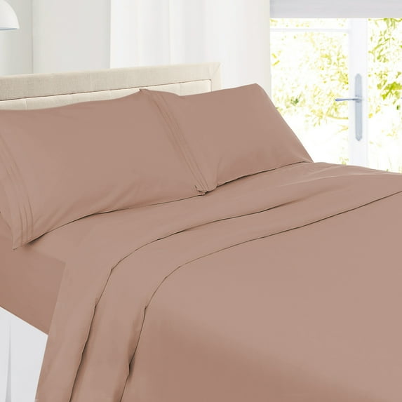 Clara Clark Premier 1800 Microfiber Collection 3-Line Bed Sheet Set, Full Size, Taupe Sand