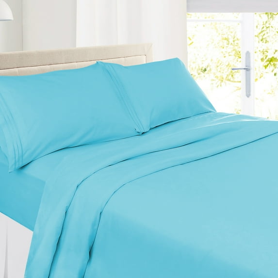 Clara Clark Premier 1800 Microfiber Collection 3-Line Bed Sheet Set, King Size, Beach Blue