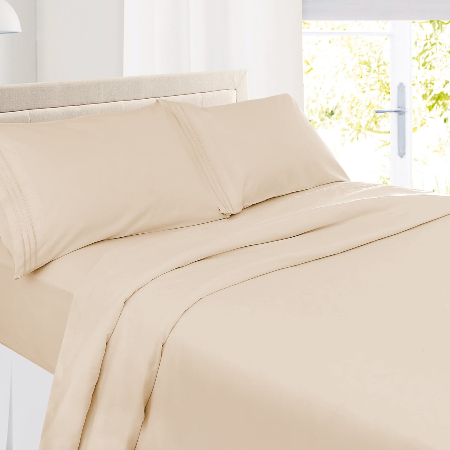 Clara Clark Premier 1800 Microfiber Collection 3-Line Bed Sheet Set, King Size, Beige