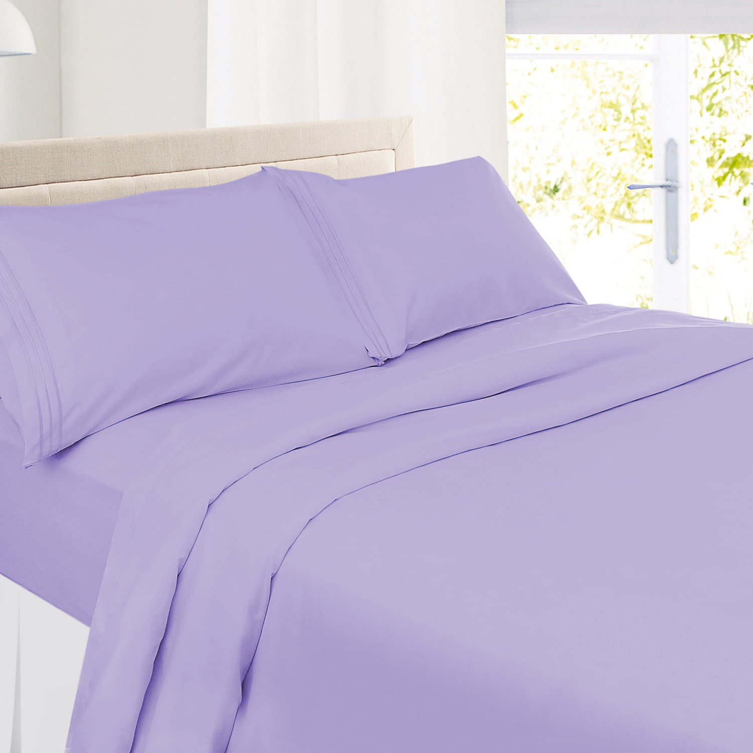 Clara Clark Premier 1800 Microfiber Collection 3-Line Bed Sheet Set, Queen Size, Lavender