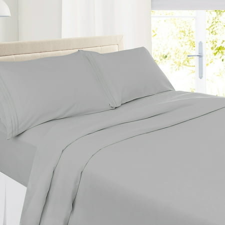 Clara Clark Premier 1800 Microfiber Collection 3-Line Bed Sheet Set, Queen Size, Silver Gray