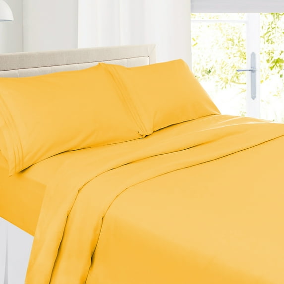 Clara Clark Premier 1800 Microfiber Collection 3-Line Bed Sheet Set, Queen Size, Yellow
