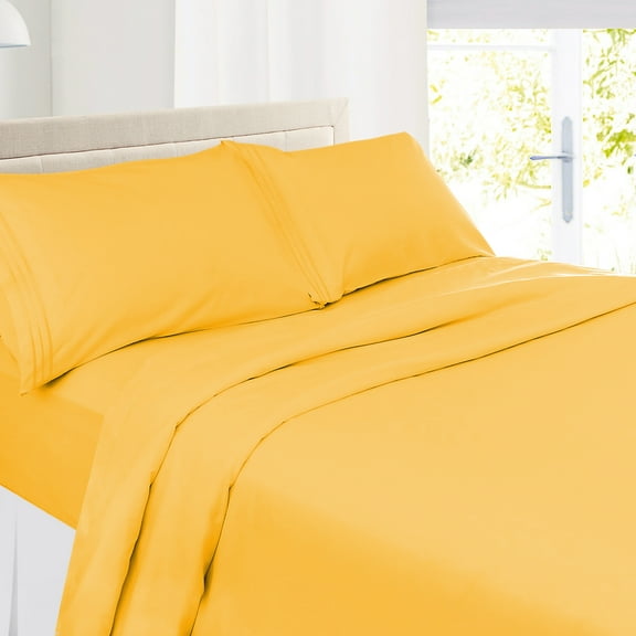 Clara Clark Premier 1800 Microfiber Collection 3-Line Bed Sheet Set, Queen Size, Yellow