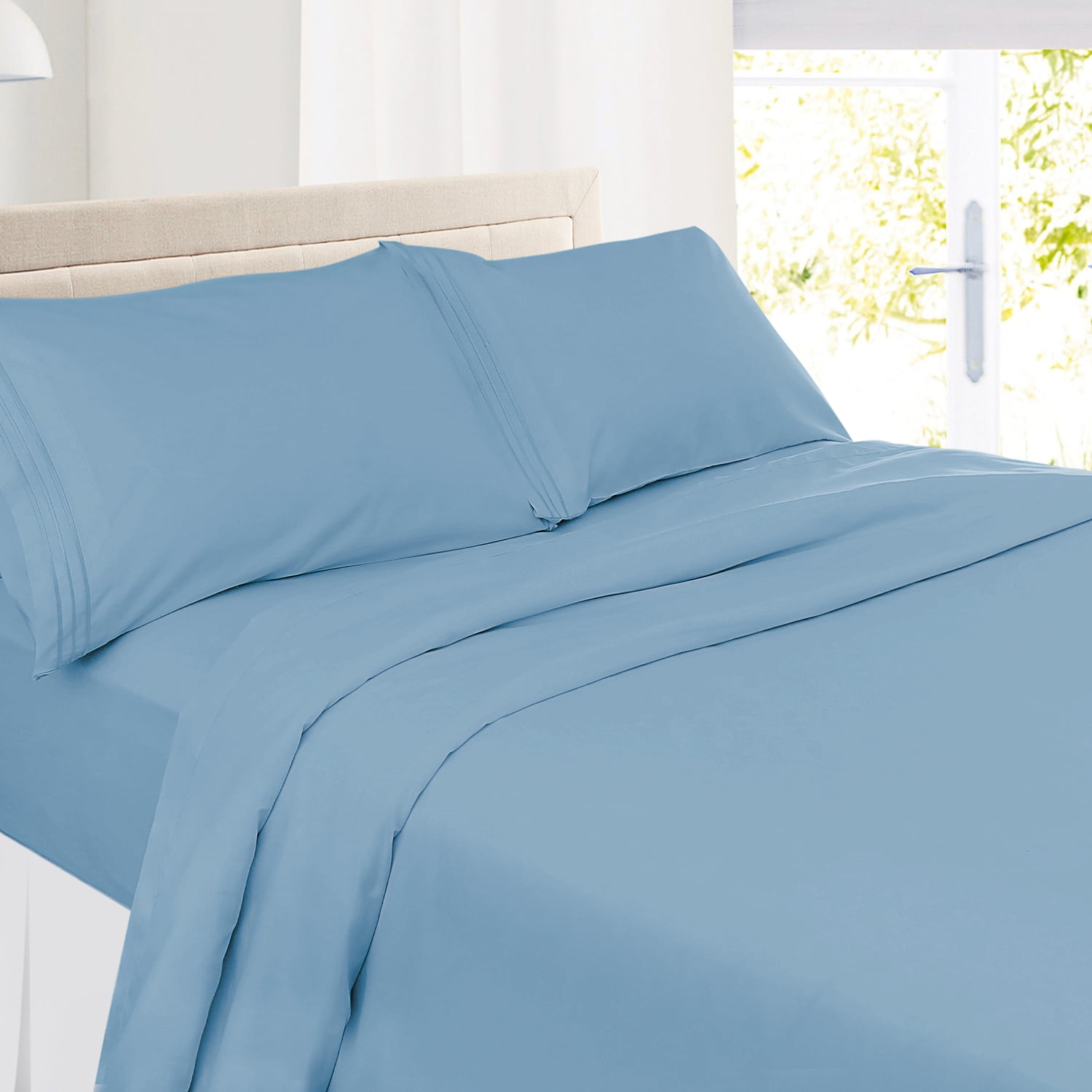 Clara Clark Premier 1800 Microfiber Collection 3-Line Bed Sheet Set, Split King Size, Blue Heaven