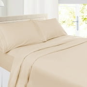 Clara Clark Premier 1800 Microfiber Collection 3-Line Bed Sheet Set, Twin Size, Beige