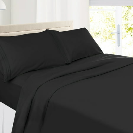 Clara Clark Premier 1800 Microfiber Collection 3-Line Bed Sheet Set, Twin Size, Black