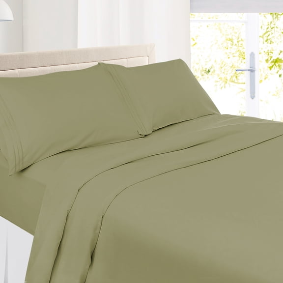 Clara Clark Premier 1800 Microfiber Collection 3-Line Bed Sheet Set, Twin Size, Sage Green