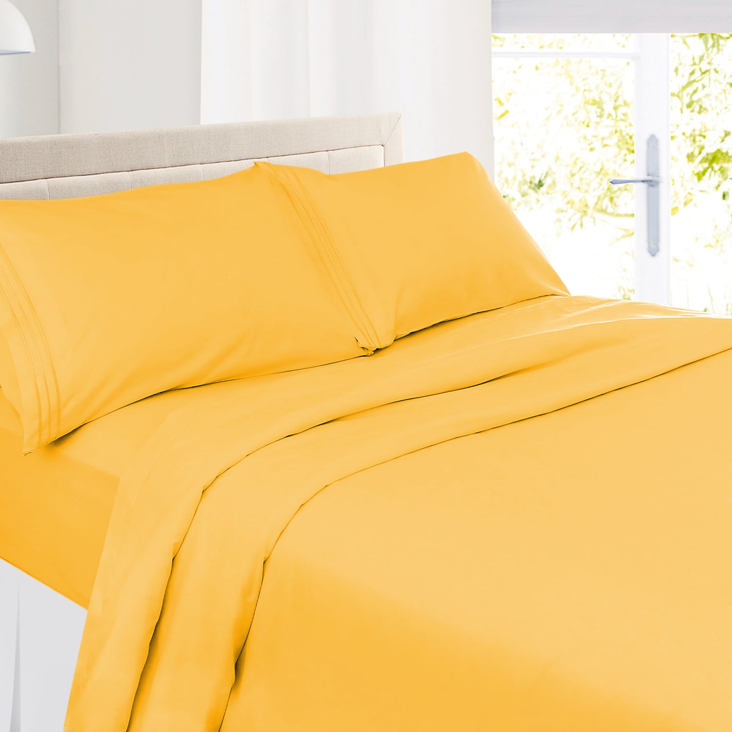Clara Clark Premier 1800 Microfiber Collection 3-Line Bed Sheet Set, Twin Size, Yellow