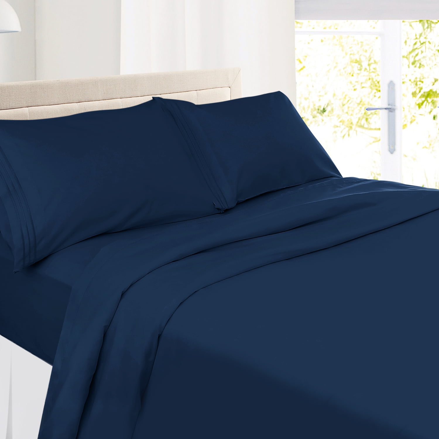 Clara Clark Premier 1800 Microfiber Collection 3-Line Bed Sheet Set, Twin XL Size, Navy Blue