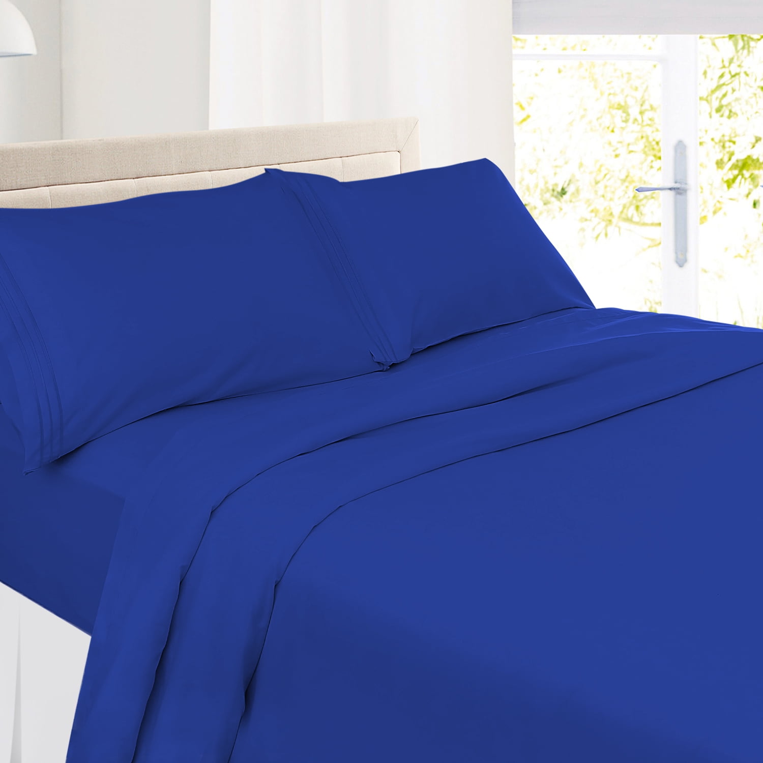 Clara Clark Premier 1800 Microfiber Collection 3-Line Bed Sheet Set, Twin XL Size, Royal Blue
