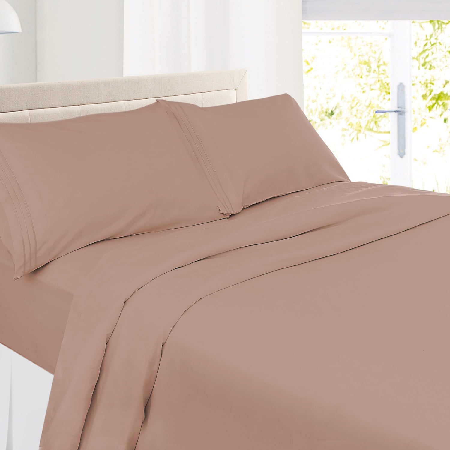 Clara Clark Premier 1800 Microfiber Collection 3-Line Bed Sheet Set, Twin XL Size, Taupe Sand