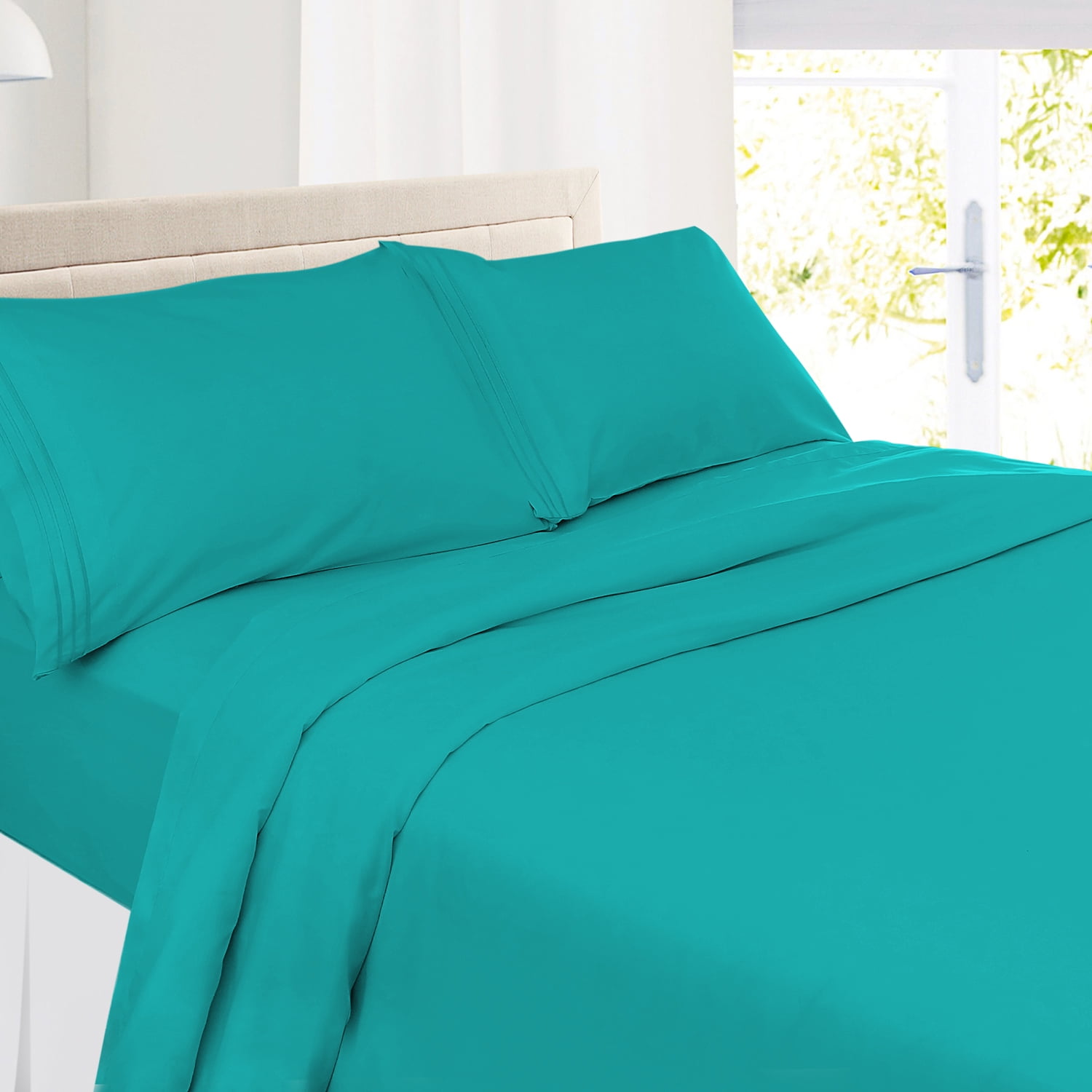 Clara Clark Premier 1800 Microfiber Collection 3-Line Bed Sheet Set, Twin XL Size, Teal