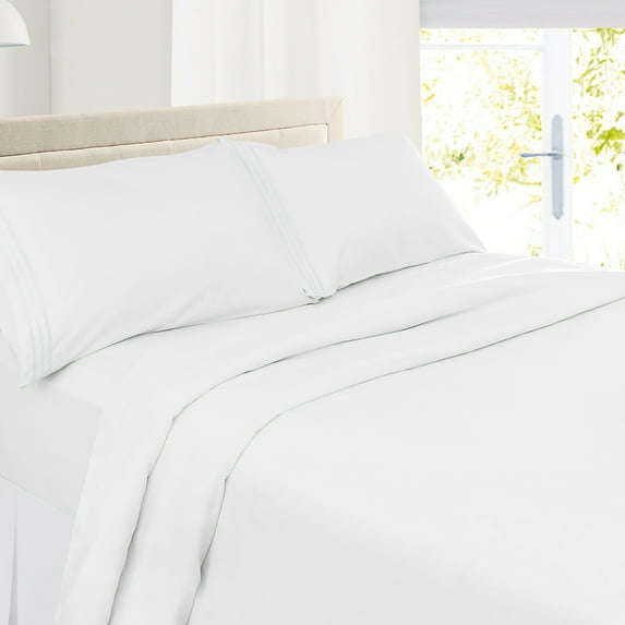 Clara Clark Premier 1800 Microfiber Collection 3-Line Bed Sheet Set, Twin XL Size, White