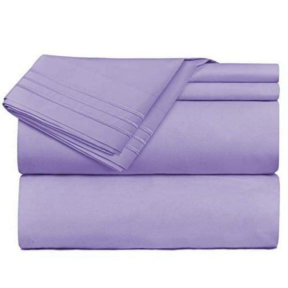 Clara Clark Premier 1800 Series 4 Piece Sheet Set Deep Pocket Brushed Microfiber, Wrinkle, Fade & Stain Resistant, Queen Size, Lavender