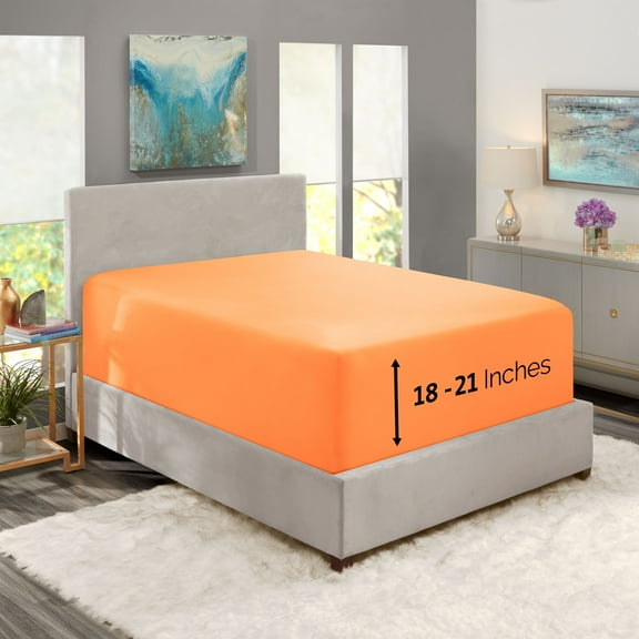 Clara Clark, Deep Pocket Sheets, Soft Microfiber, 18 Inch - 21 Inch Extra Deep Pocket, Orange