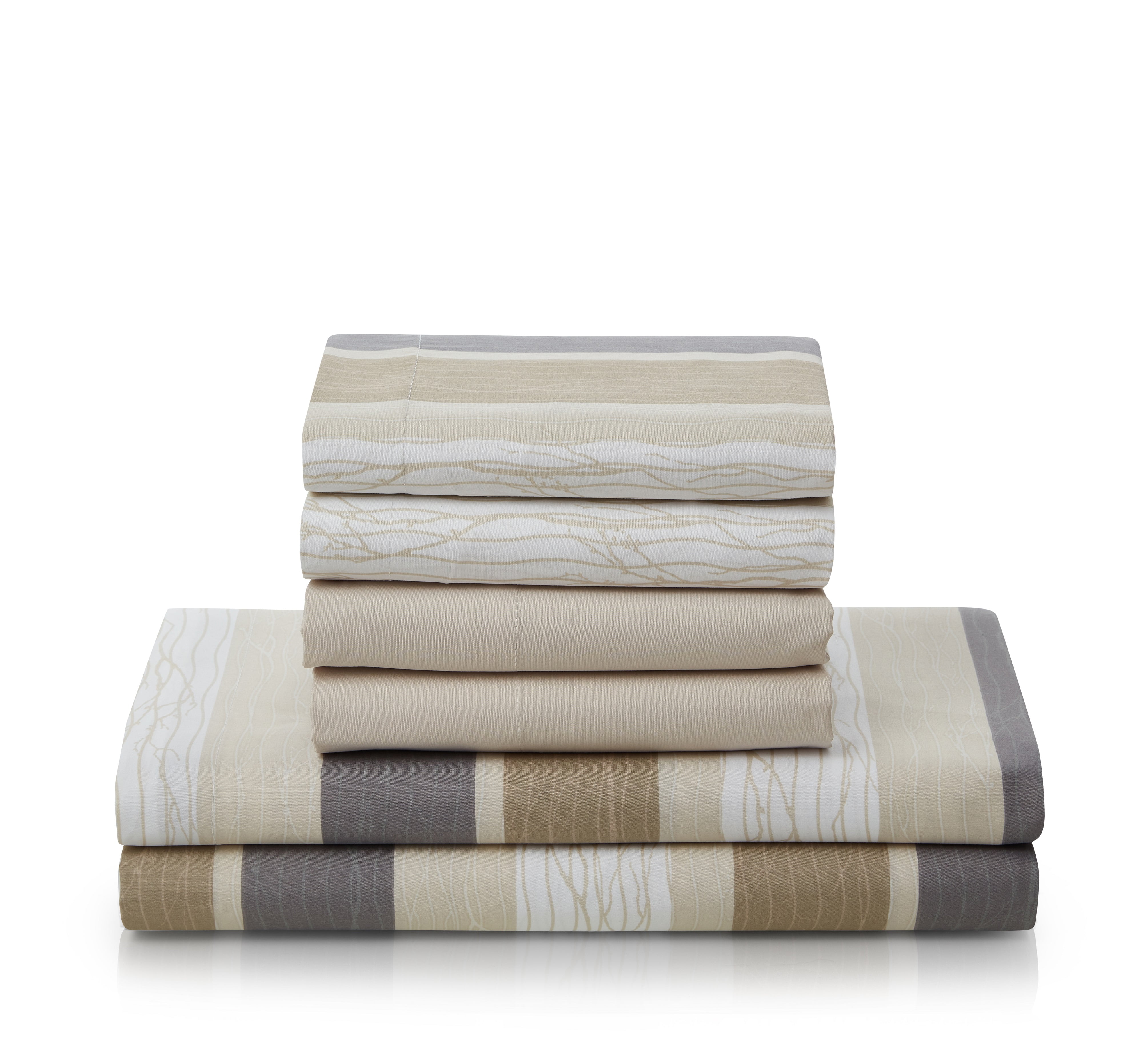 Clara Clark Printed Full Sheet Set - Shrinkage and Fade Resistant- 6 Piece Soft Deep Pocket Bed Sheets - 1 Fitted Sheet, 1 Flat Sheet, 2 Pillowcases and 2 Pillow Shams - Full, Multi Stripe