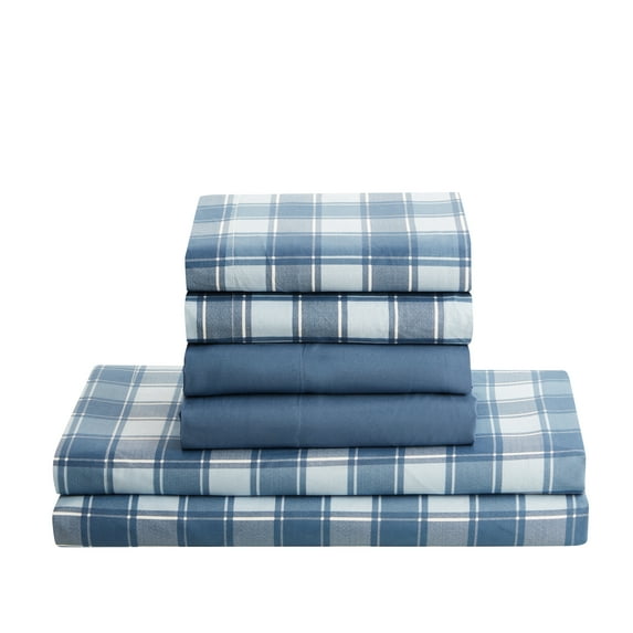 Clara Clark 6-Piece Brushed Microfiber Bed Sheet Set, Full, Checker Blue