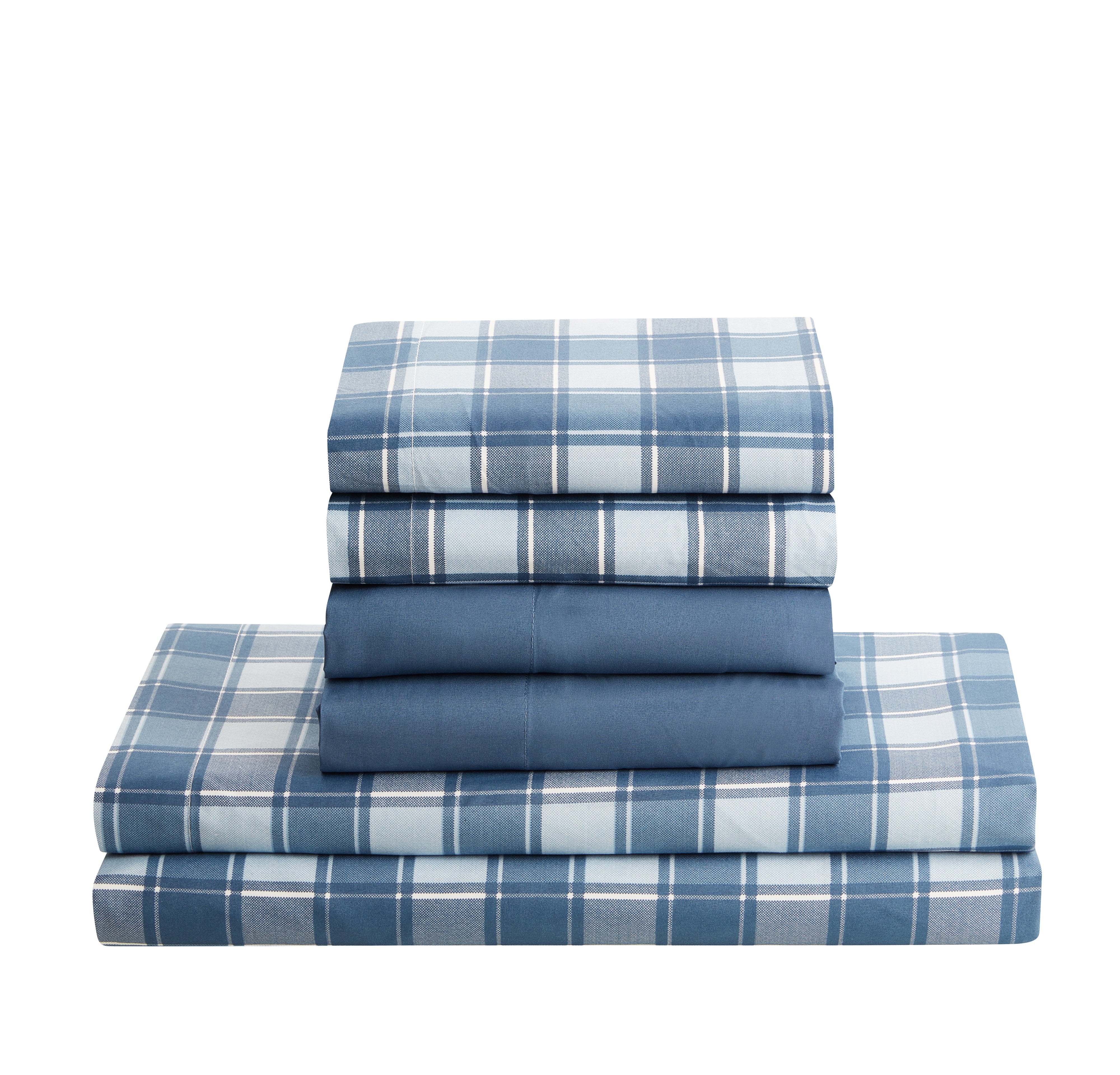 Clara Clark Printed King Sheet Set - Shrinkage and Fade Resistant- 6 Piece Soft Deep Pocket Bed Sheets - 1 Fitted Sheet, 1 Flat Sheet, 2 Pillowcases and 2 Pillow Shams - King, Checker Blue