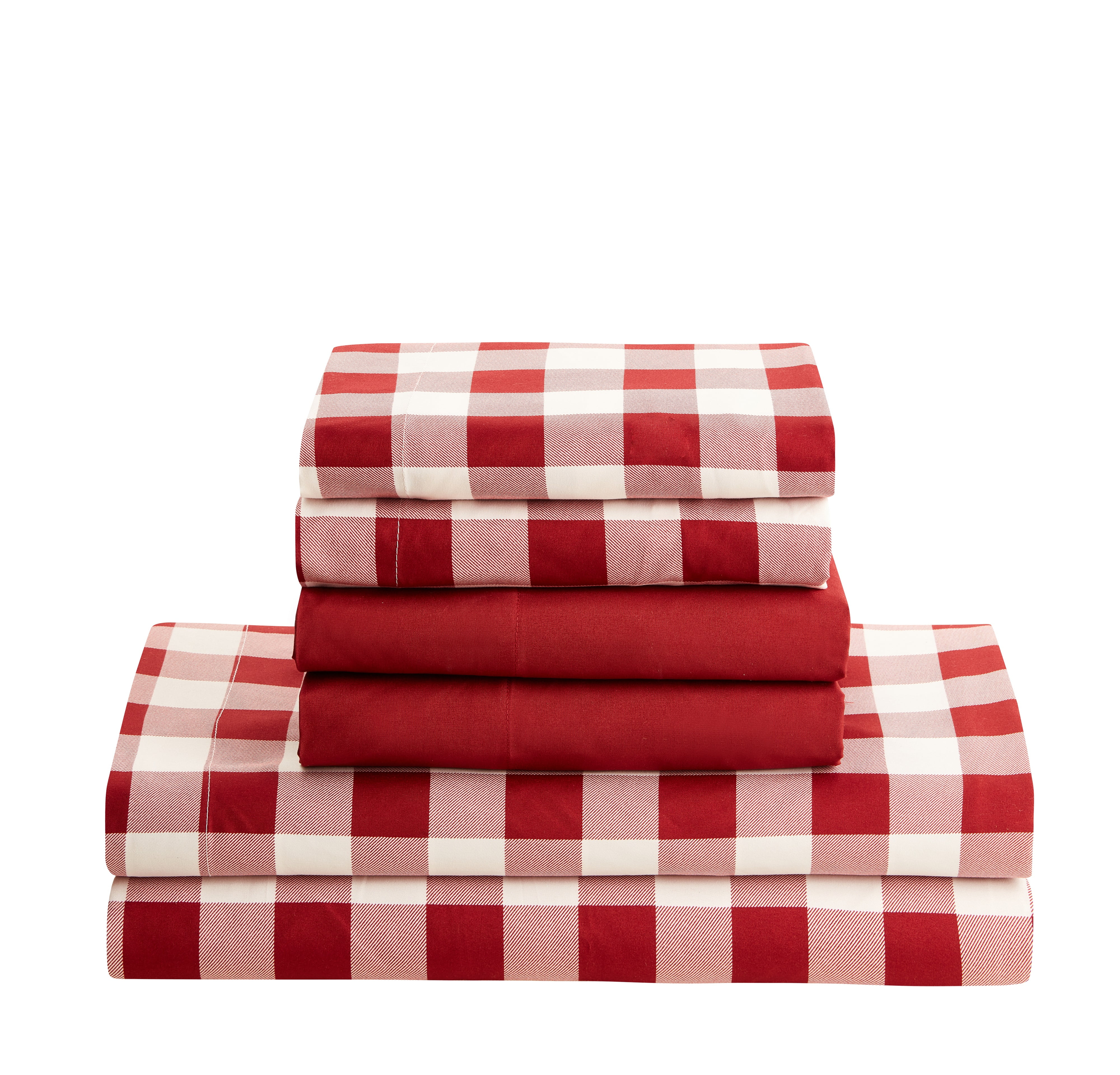 Clara Clark Printed King Sheet Set - Shrinkage and Fade Resistant- 6 Piece Soft Deep Pocket Bed Sheets - 1 Fitted Sheet, 1 Flat Sheet, 2 Pillowcases and 2 Pillow Shams - King, Checker Red