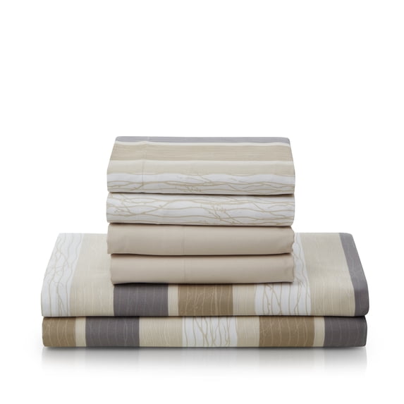Clara Clark Printed Queen Sheet Set - Shrinkage and Fade Resistant- 6 Piece Soft Deep Pocket Bed Sheets - 1 Fitted Sheet, 1 Flat Sheet, 2 Pillowcases and 2 Pillow Shams - Queen, Multi Stripe