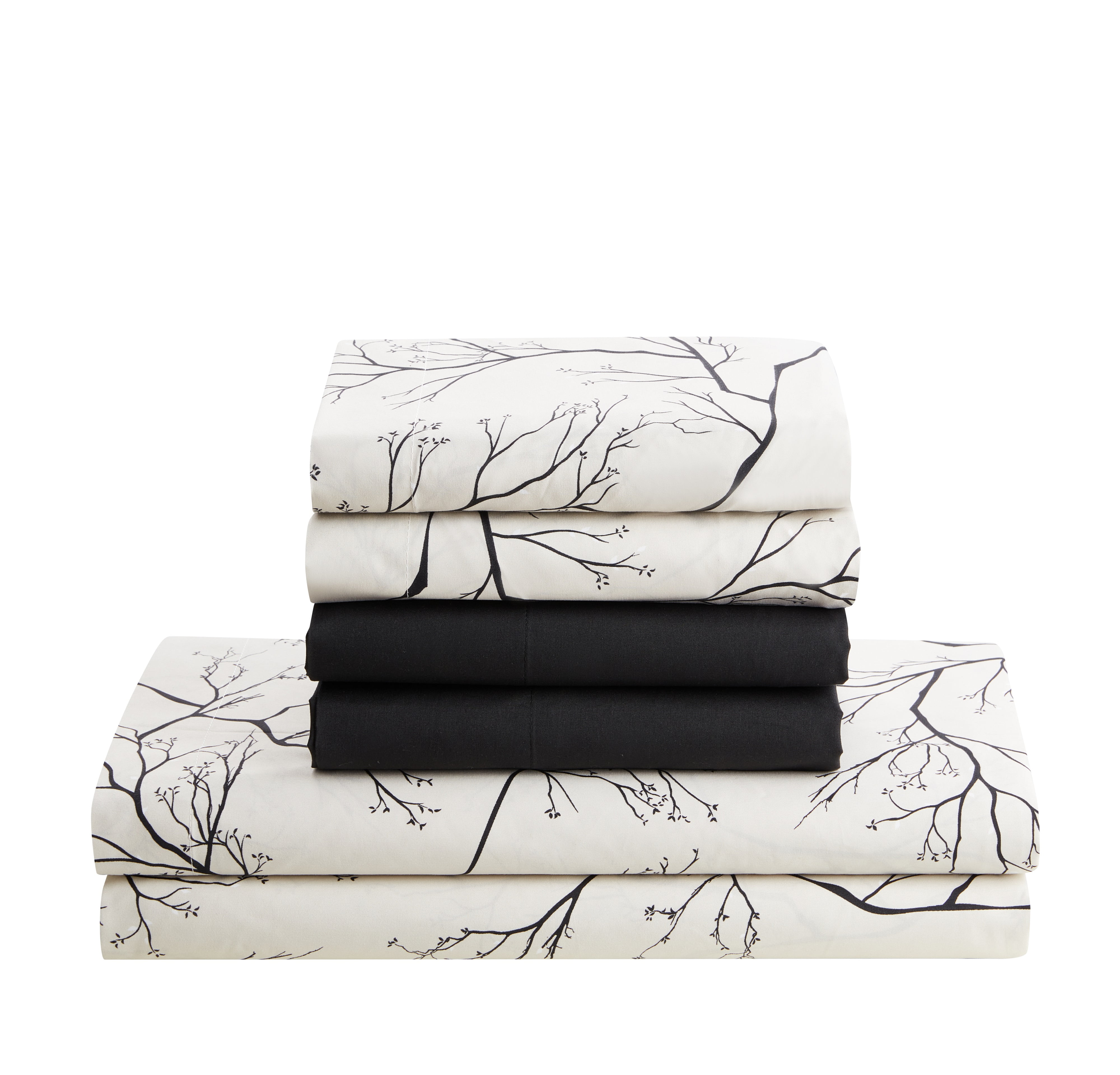 Clara Clark Printed Twin Sheet Set - Shrinkage and Fade Resistant- 6 Piece Soft Deep Pocket Bed Sheets - 1 Fitted Sheet, 1 Flat Sheet, 1 Pillowcases and 1 Pillow Shams - Twin, Branches