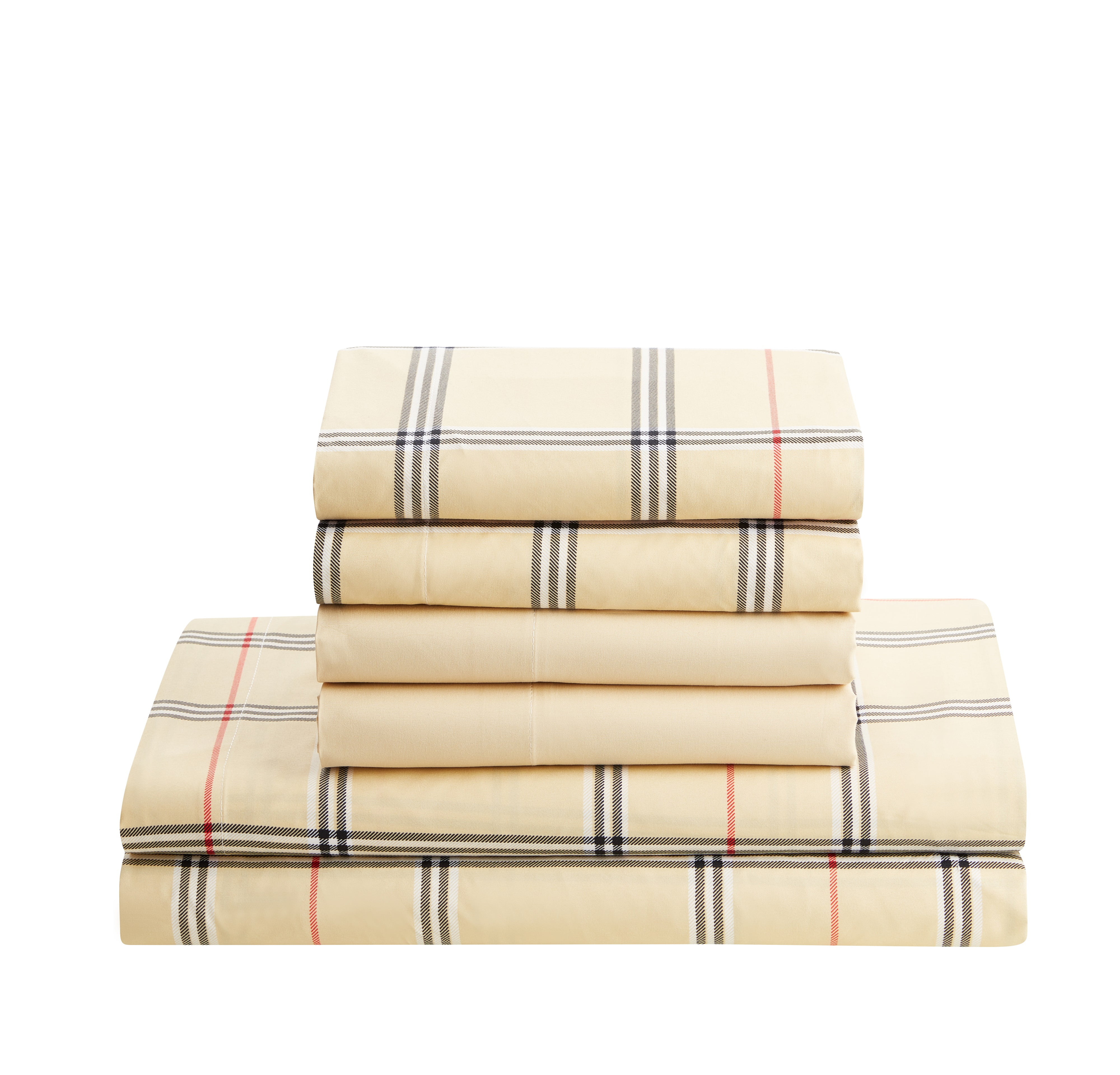 Clara Clark Printed Twin Sheet Set - Shrinkage and Fade Resistant- 6 Piece Soft Deep Pocket Bed Sheets - 1 Fitted Sheet, 1 Flat Sheet, 1 Pillowcases and 1 Pillow Shams - Twin, Burberry Taupe