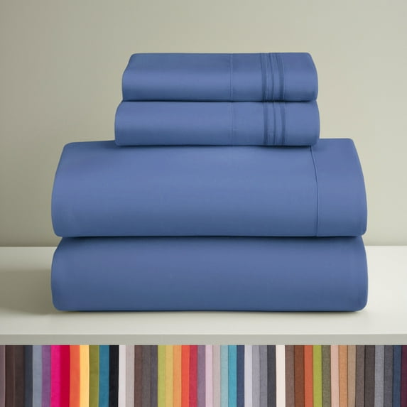 Clara Clark Queen Sheets Set, Hotel Luxury 4 Piece Deep Pocket Sheets, Ultra Soft Microfiber Bed Sheets Set, Calm Blue