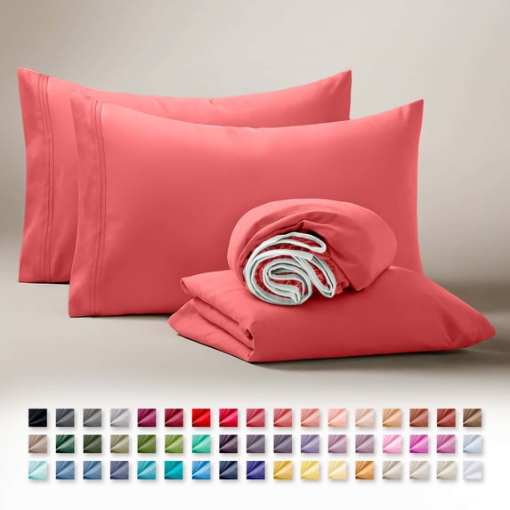 Clara Clark Queen Sheets Set, Hotel Luxury 4 Piece Deep Pocket Sheets, Ultra Soft Microfiber Bed Sheets Set, Coral Pink