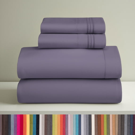 Clara Clark Queen Sheets Set, Hotel Luxury 4 Piece Deep Pocket Sheets, Ultra Soft Microfiber Bed Sheets Set, Grayish Purple