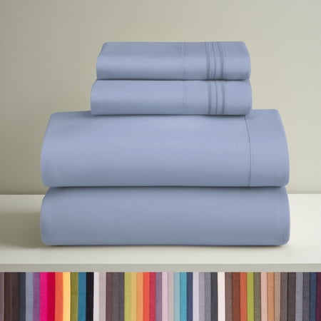 Clara Clark Queen Sheets Set, Hotel Luxury 4 Piece Deep Pocket Sheets, Ultra Soft Microfiber Bed Sheets Set, Ice Blue
