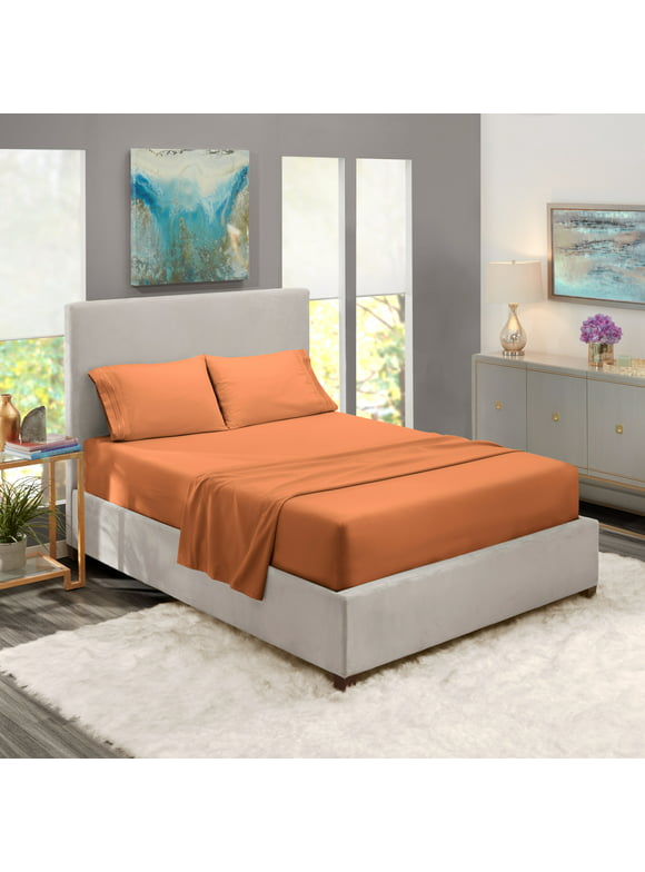 Clara Clark Queen Size Bed Sheets Set, Deep Pocket 4 Piece, 1800 Series Hotel Luxury Soft Microfiber, Rust Orange