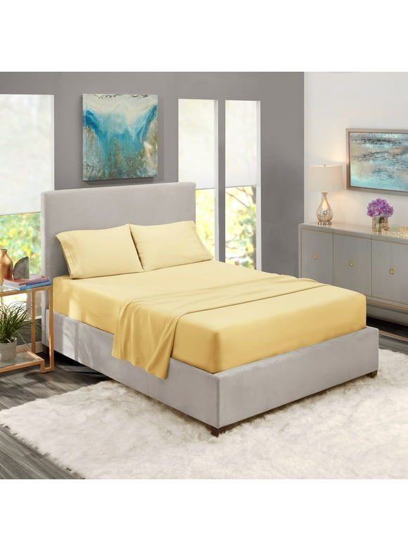Clara Clark Queen Size Bed Sheets Set, Deep Pocket 4 Piece, 1800 Series Hotel Luxury Soft Microfiber, Vanilla Yellow