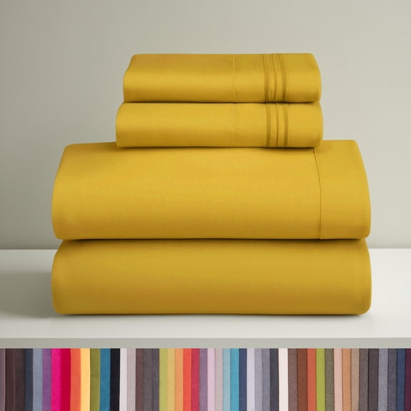 Clara Clark Queen Sheets Set, Hotel Luxury 4 Piece Deep Pocket Sheets, Ultra Soft Microfiber Bed Sheets Set, Yellow