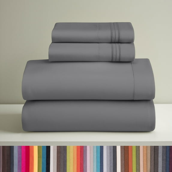 Clara Clark Queen Sheets Set, Hotel Luxury 4 Piece Deep Pocket Sheets, Ultra Soft Microfiber Bed Sheets Set, gray
