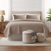 Clara Clark Quilt Sets, 5 Piece Lightweight Reversible Quilt Bedspread, Diamond Weave Coverlet Bedding Set, Queen Beige Cream
