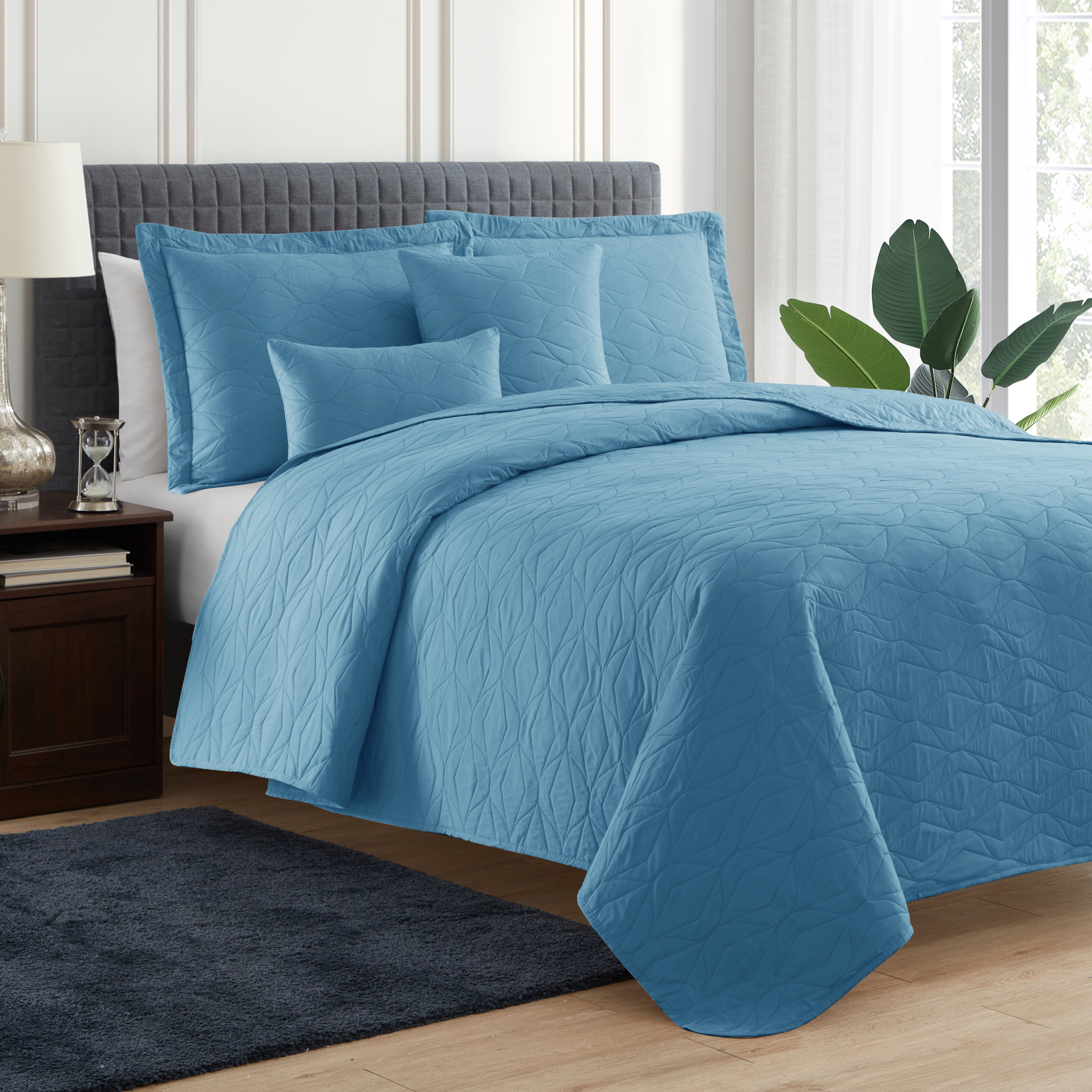 Clara Clark Quilt Set Queen Bedspread, 5-Piece Ellipse Weave Lightweight Coverlet, Blue Heaven - image 1 of 5