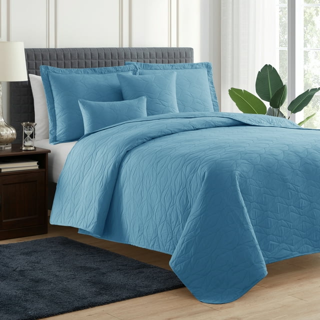 Clara Clark Quilt Set Queen Bedspread, 5-Piece Ellipse Weave Lightweight Coverlet, Blue Heaven